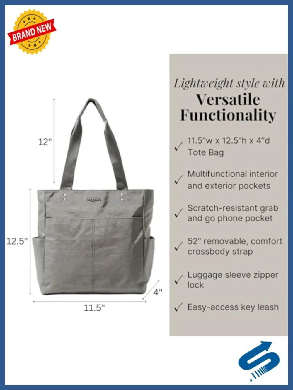 Lightweight Nylon Tote with Luggage Sleeve, Washable Travel Bag
